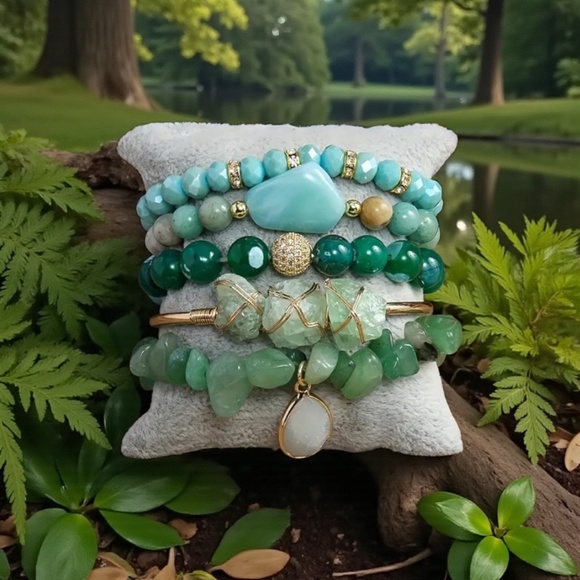 Green aventurine bracelet set, 5 pieces, - Picture 2 of 4